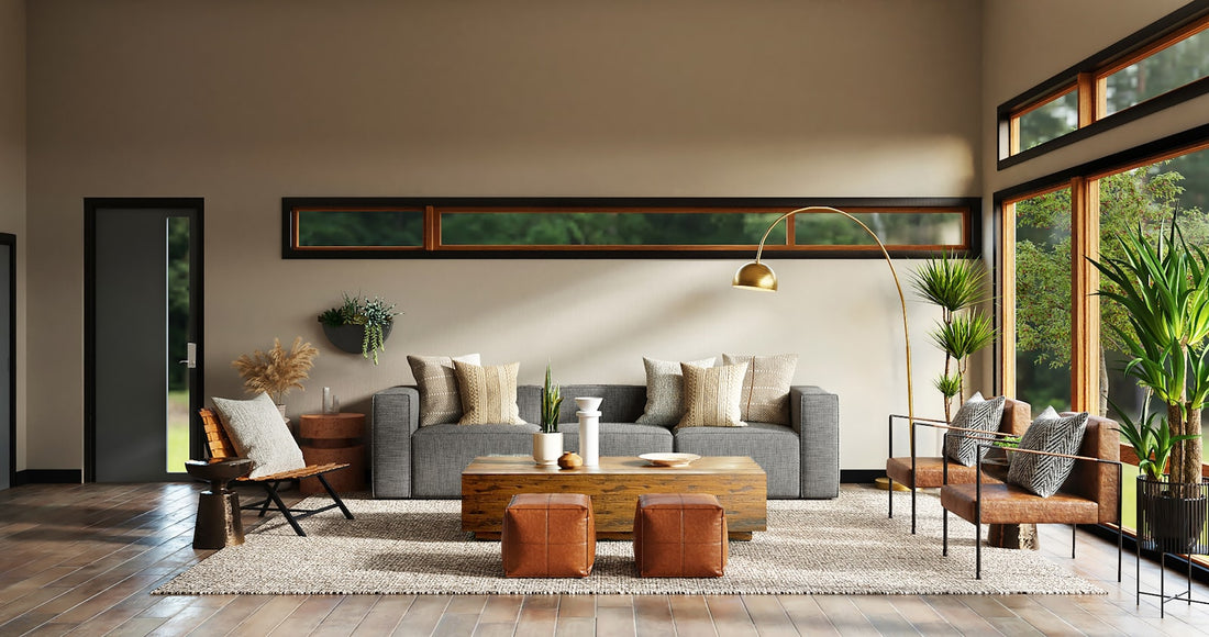 Mesa de comedor en un salón moderno decorado