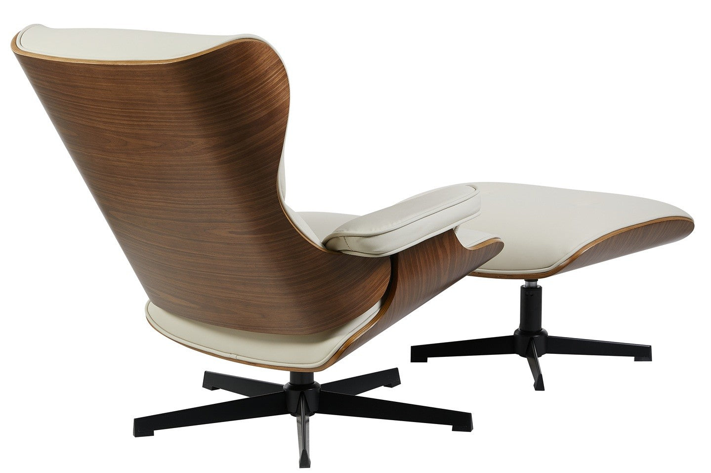 Butaca con ottoman AMERICA, madera, metal, similpiel beige