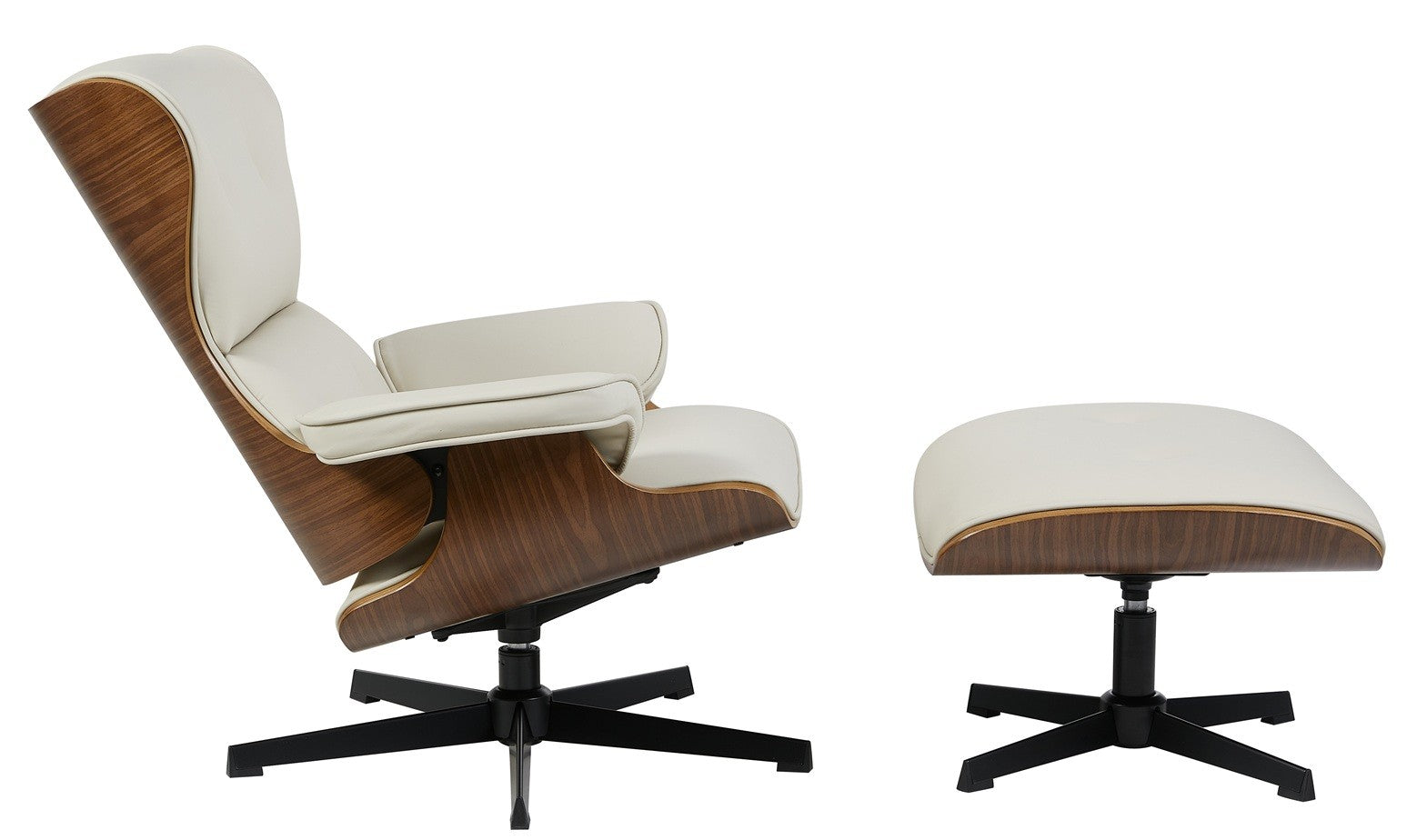 Butaca con ottoman AMERICA, madera, metal, similpiel beige
