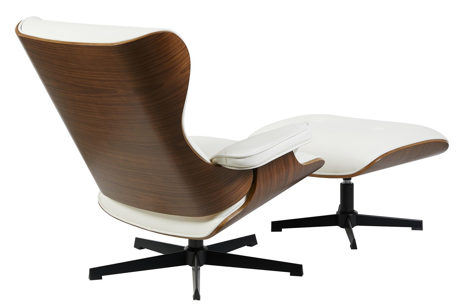 Butaca con ottoman AMERICA, madera, metal, similpiel blanca