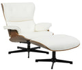 Butaca con ottoman AMERICA, madera, metal, similpiel blanca