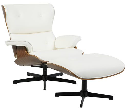 Butaca con ottoman AMERICA, madera, metal, similpiel blanca