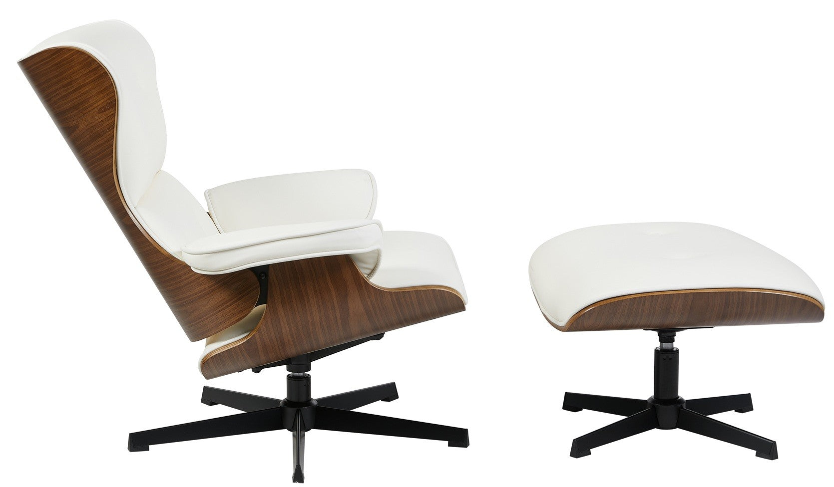 Butaca con ottoman AMERICA, madera, metal, similpiel blanca