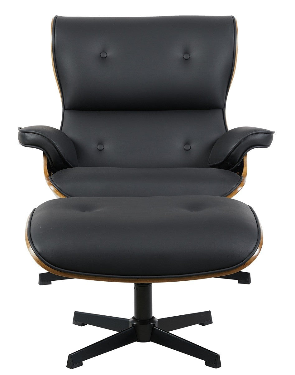 Butaca con ottoman AMERICA, madera, metal, similpiel negra
