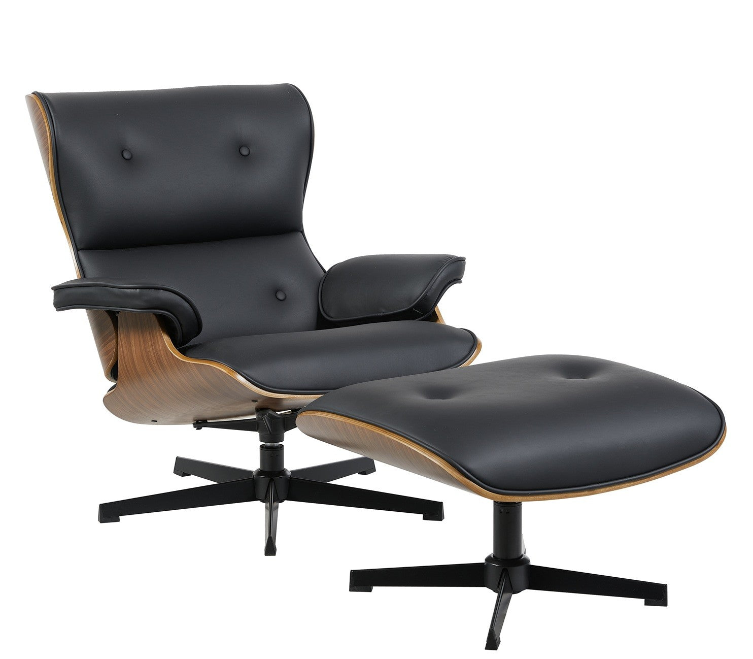 Butaca con ottoman AMERICA, madera, metal, similpiel negra