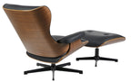 Butaca con ottoman AMERICA, madera, metal, similpiel negra