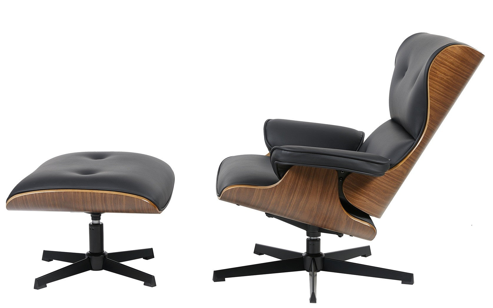 Butaca con ottoman AMERICA, madera, metal, similpiel negra