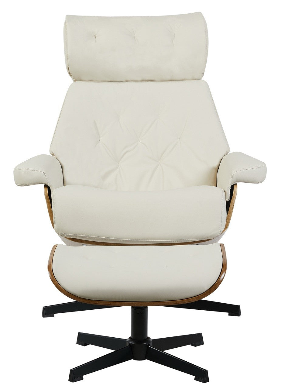 Butaca con ottoman EUROPA, madera, metal, similpiel beige