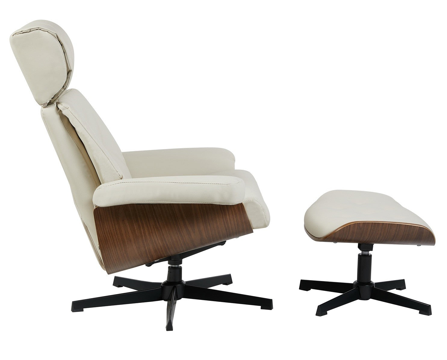 Butaca con ottoman EUROPA, madera, metal, similpiel beige