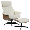 Butaca con ottoman EUROPA, madera, metal, similpiel beige
