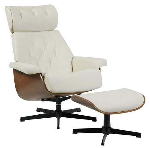 Butaca con ottoman EUROPA, madera, metal, similpiel beige