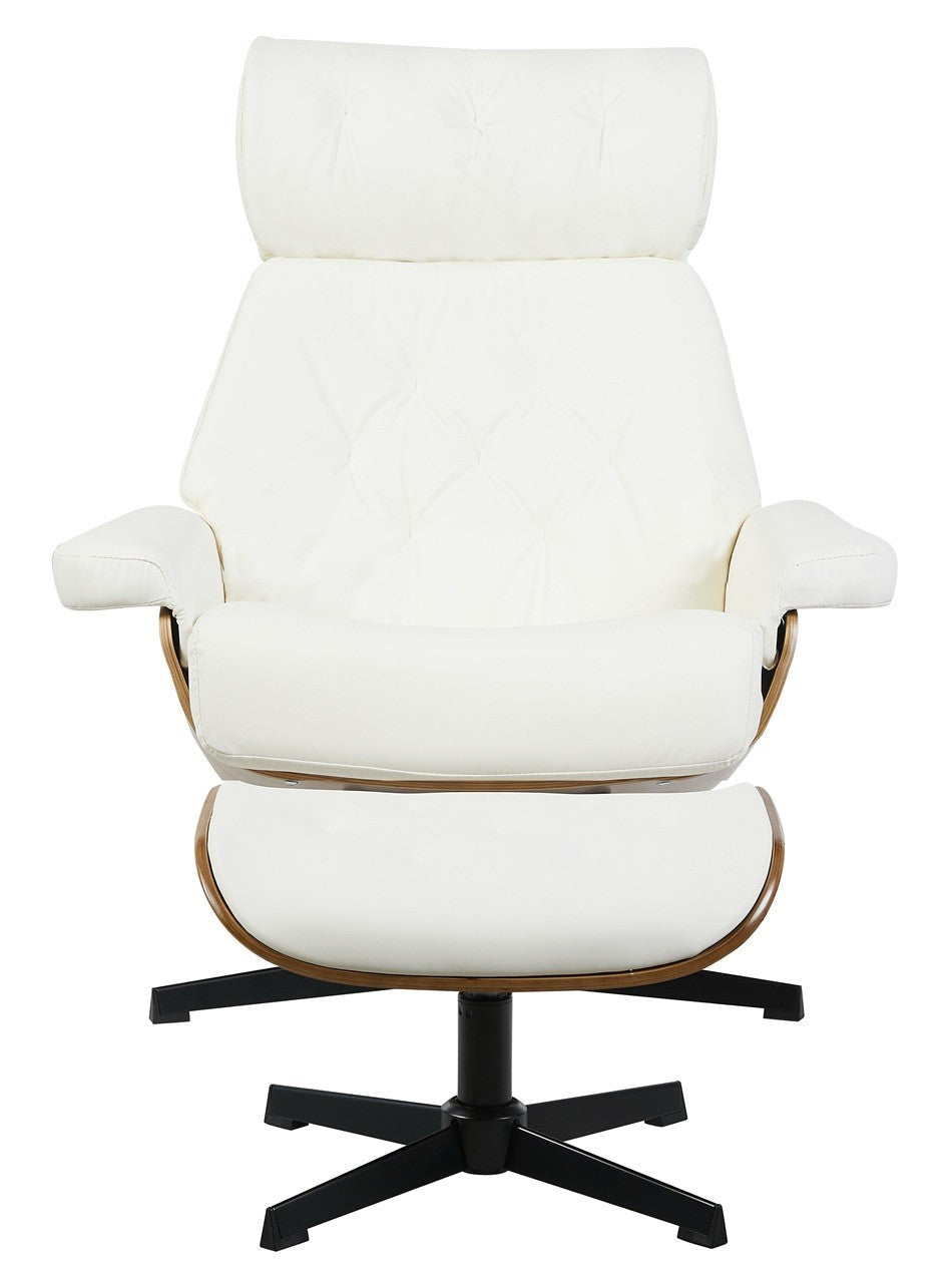 Butaca con ottoman EUROPA, madera, metal, similpiel blanca