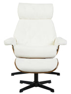 Butaca con ottoman EUROPA, madera, metal, similpiel blanca
