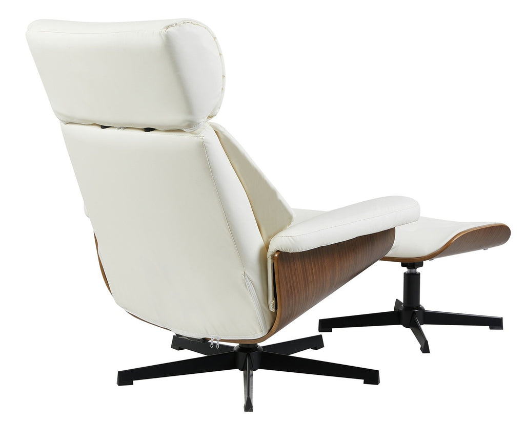 Butaca con ottoman EUROPA, madera, metal, similpiel blanca
