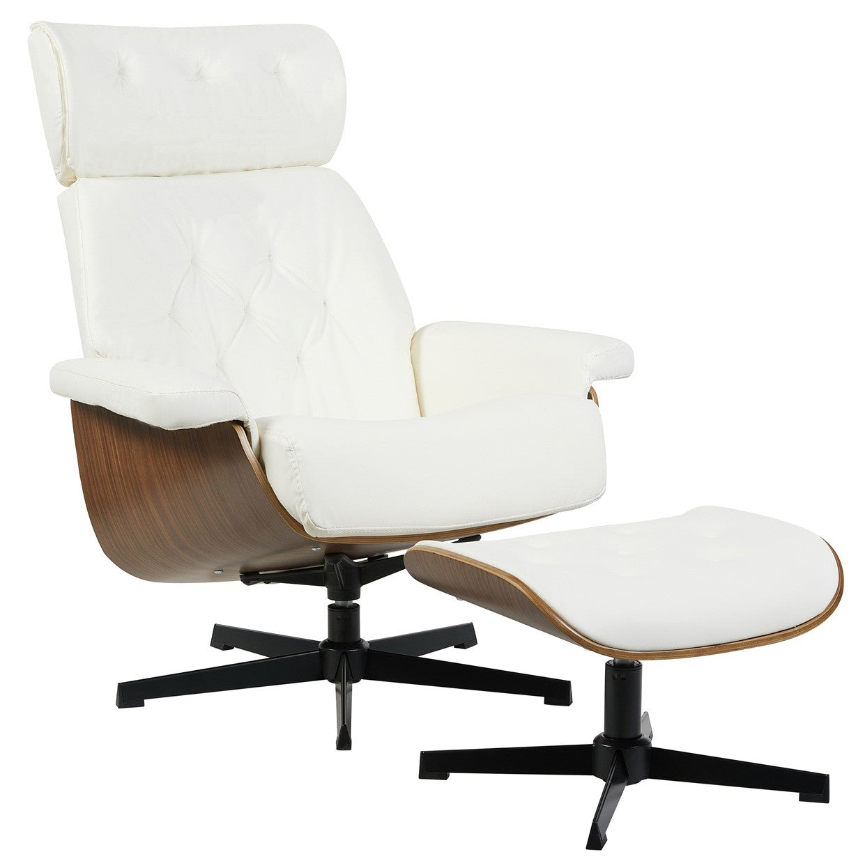 Butaca con ottoman EUROPA, madera, metal, similpiel blanca