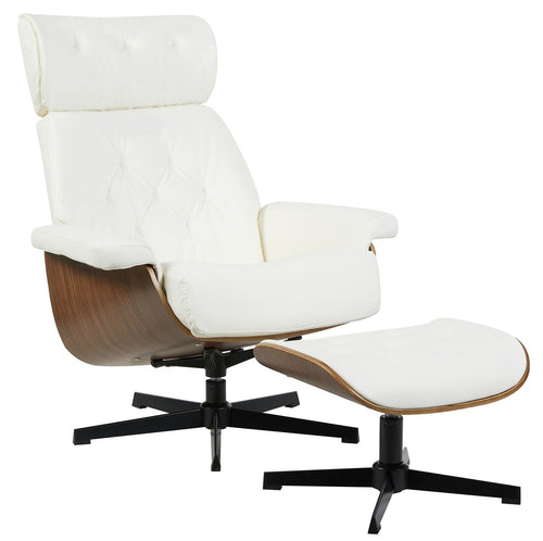 Butaca con ottoman EUROPA, madera, metal, similpiel blanca