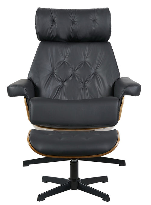 Butaca con ottoman EUROPA, madera, metal, similpiel negra