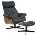 Butaca con ottoman EUROPA, madera, metal, similpiel negra