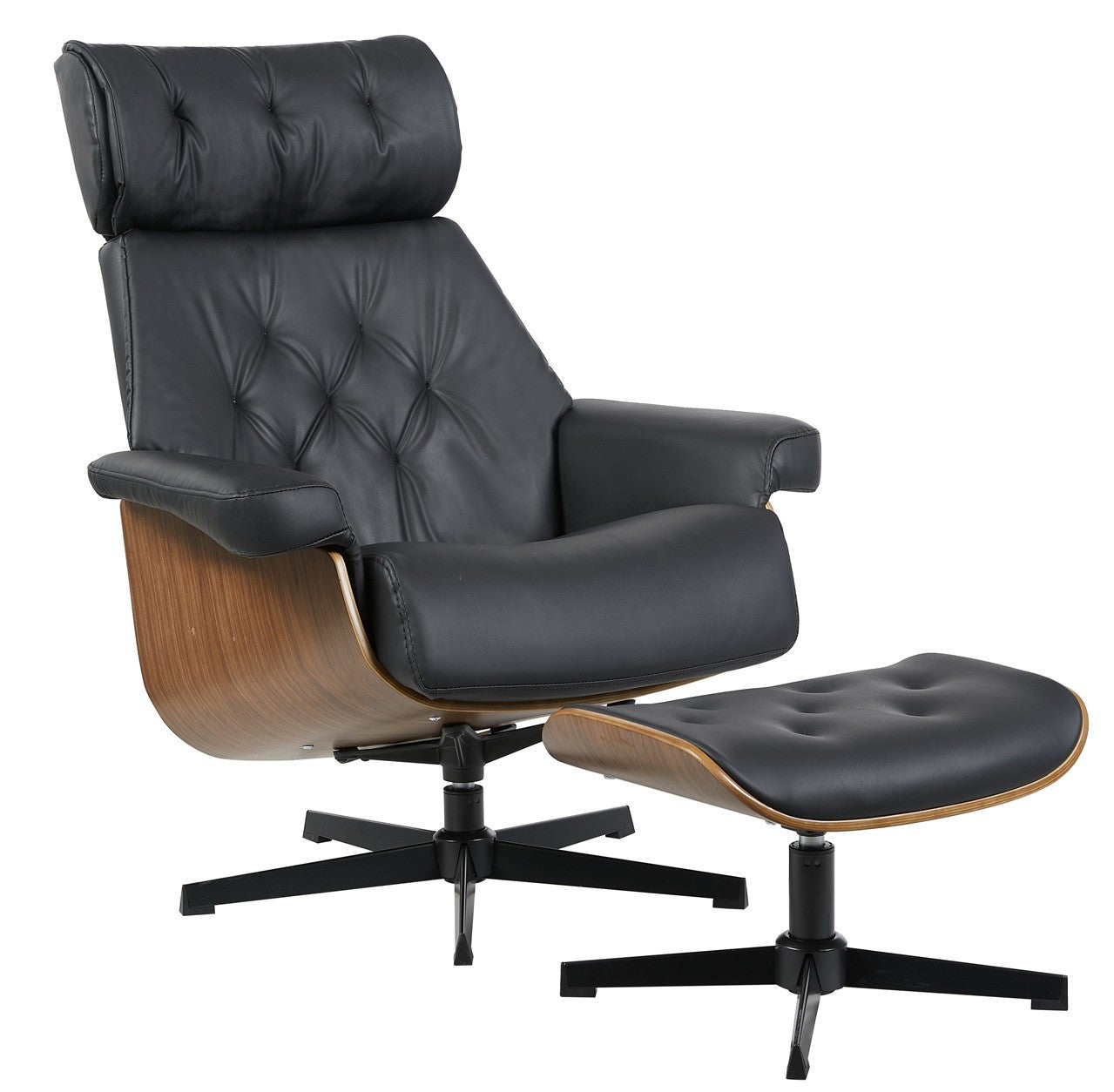 Butaca con ottoman EUROPA, madera, metal, similpiel negra