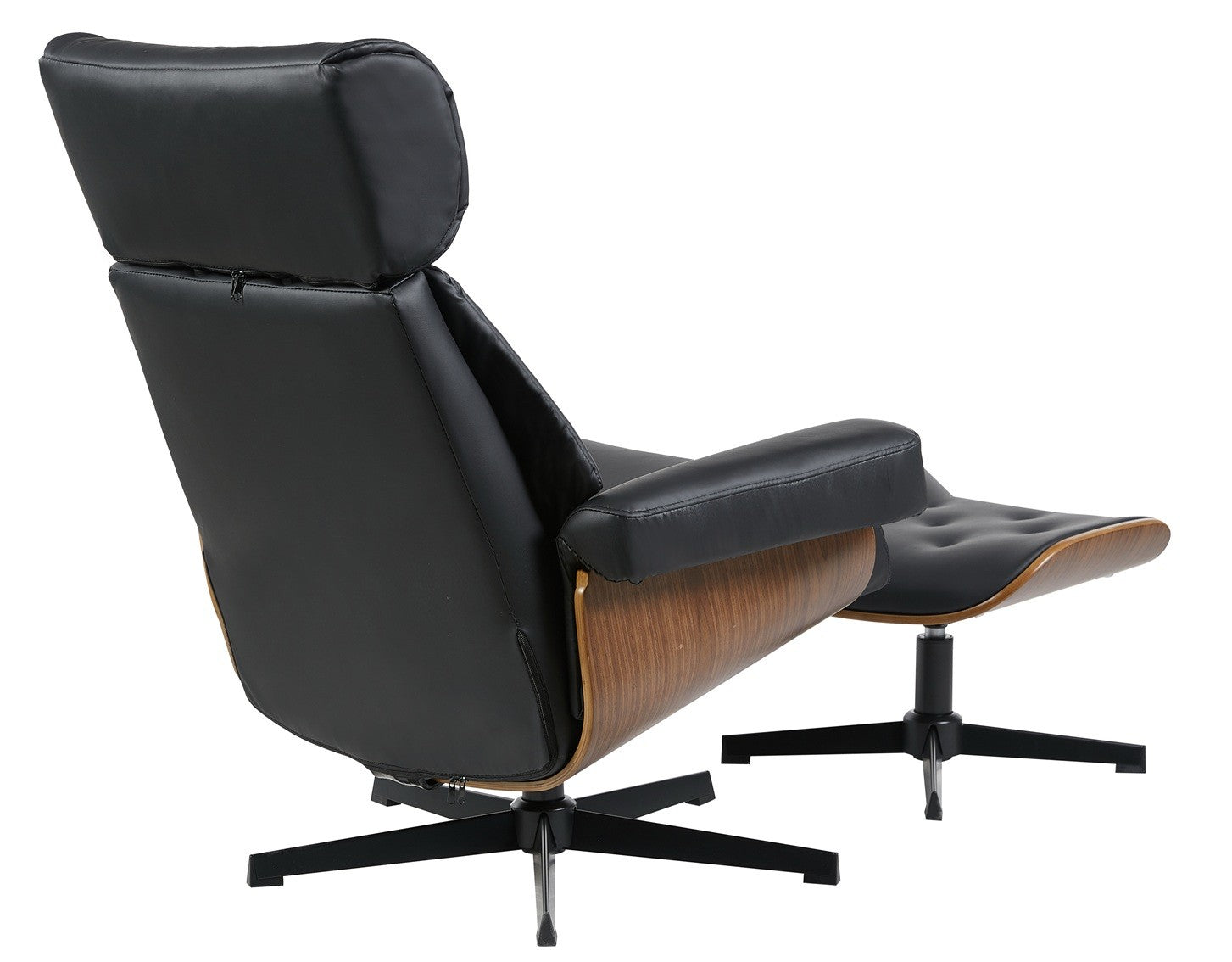 Butaca con ottoman EUROPA, madera, metal, similpiel negra