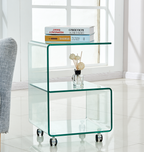 Mesa ABIGAIL, ruedas, cristal transparente, 40 x 40 cms