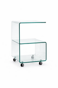 Mesa ABIGAIL, ruedas, cristal transparente, 40 x 40 cms