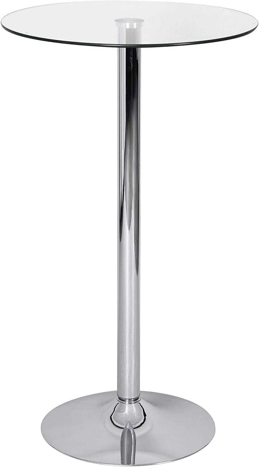 Mesa alta BERNIE (SU), cromada, cristal templado, 60 cms de diámetro