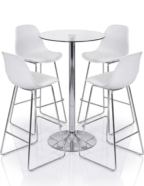 Mesa alta BERNIE (SU), cromada, cristal templado, 60 cms de diámetro
