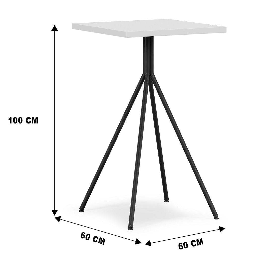Mesa alta BISTRÓ, metal negro, tapa de MDP color blanco, 60 x 60 cms