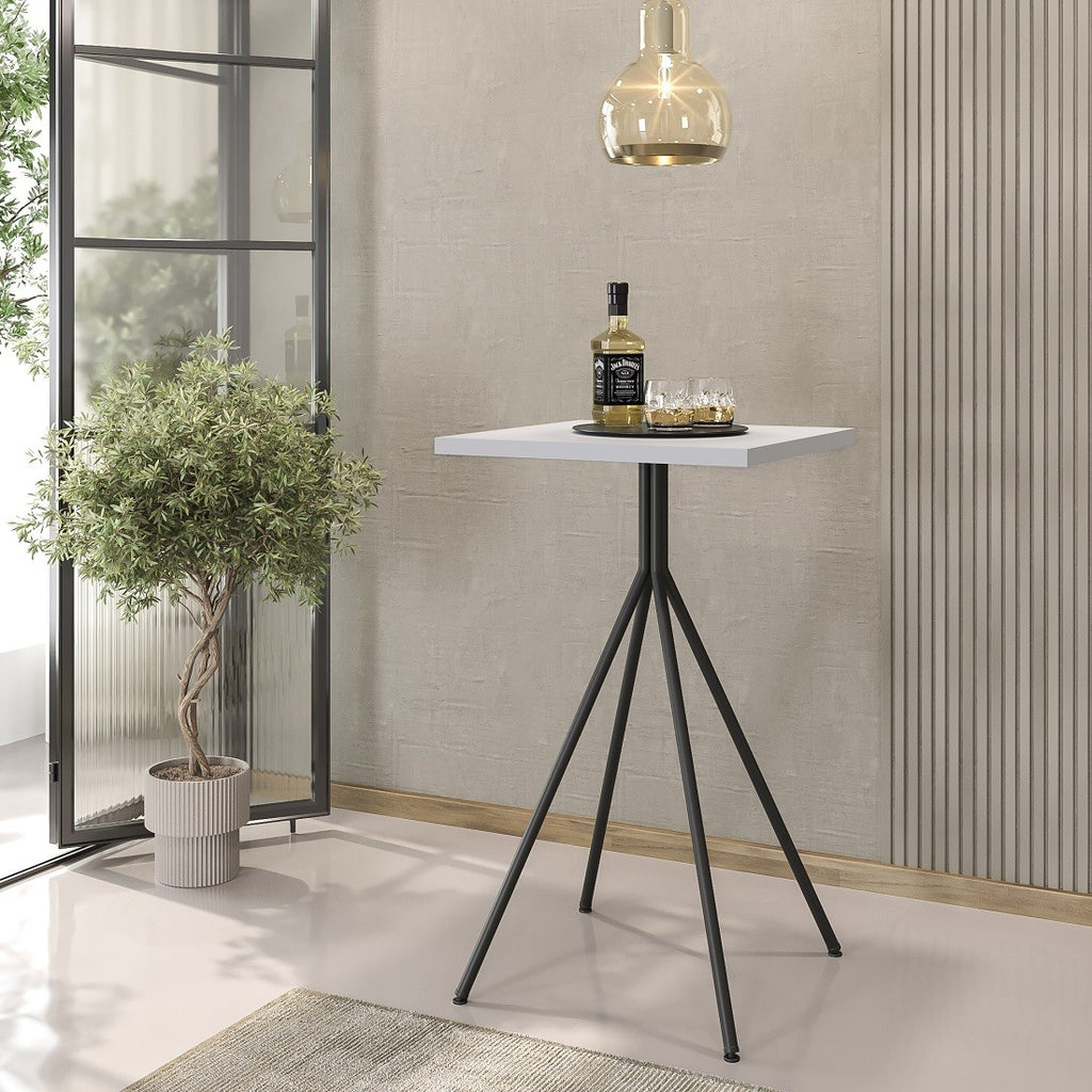 Mesa alta BISTRÓ, metal negro, tapa de MDP color blanco, 60 x 60 cms