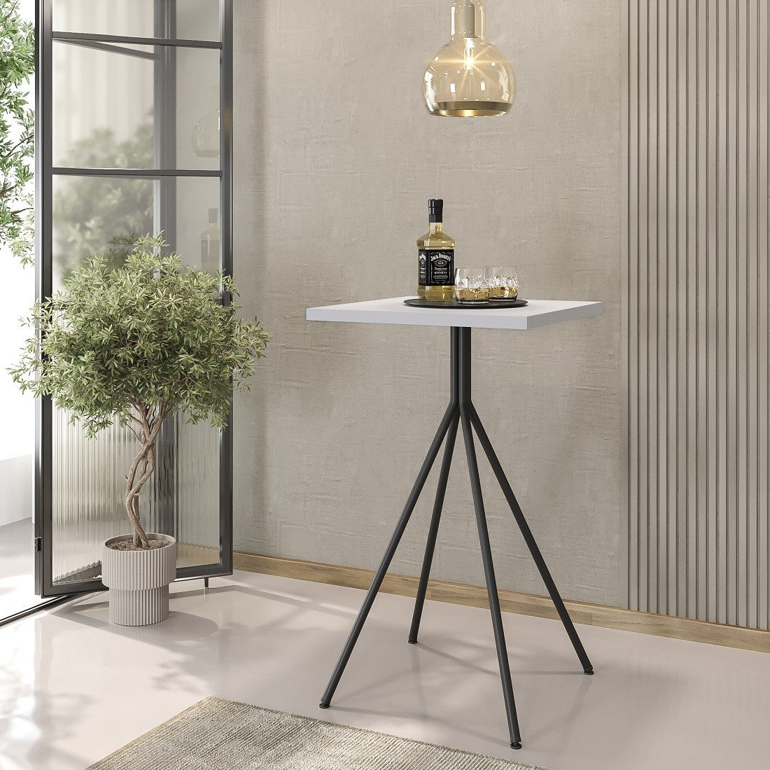 Mesa alta BISTRÓ, metal negro, tapa de MDP color blanco, 60 x 60 cms