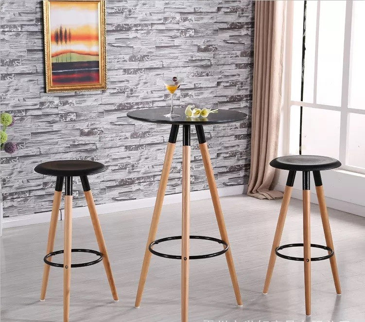 Mesa alta OTILIA NEW, madera, tapa negra de 60 cms de diámetro