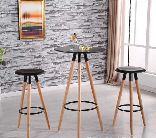 Mesa alta OTILIA NEW, madera, tapa negra de 60 cms de diámetro