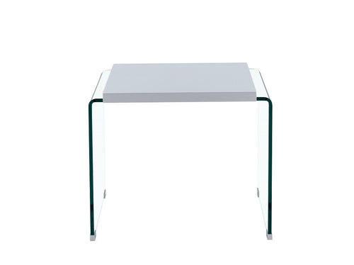 Mesa ARISTON, baja, lacada blanca, cristal, 60 x 63 cms