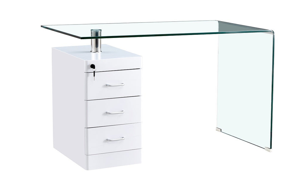 Mesa ARTEMISA, cristal curvado, cajonera, 125x65 cms