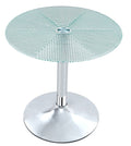 Mesa AVEIRO, baja, cromada, cristal templado térmico,  50 cms diámetro