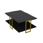 Mesa baja SIENA, bilaminado mármol negro, con metal dorado 91,5 cms.