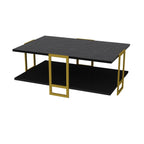 Mesa baja SIENA, bilaminado mármol negro, con metal dorado 91,5 cms.