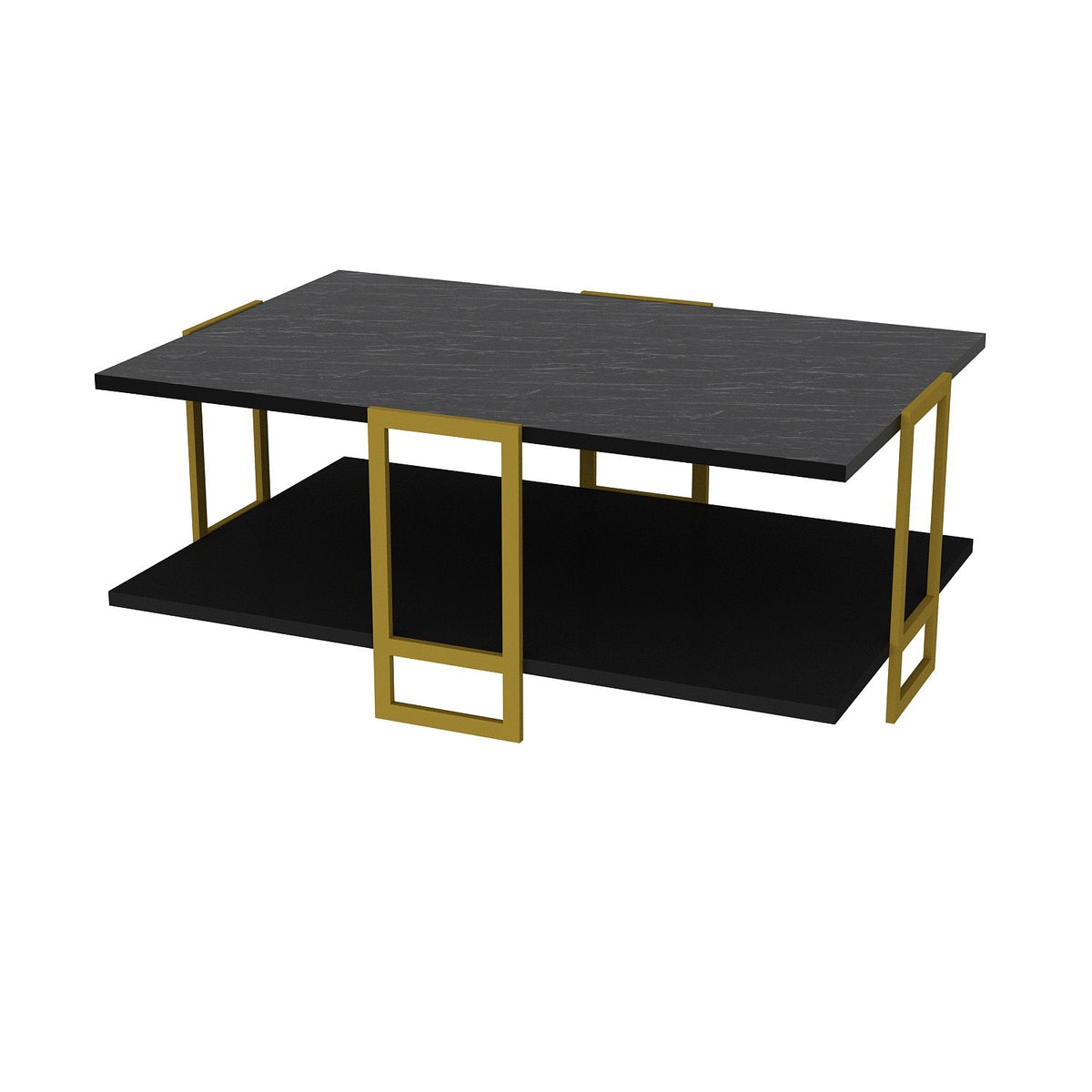 Mesa baja SIENA, bilaminado mármol negro, con metal dorado 91,5 cms.