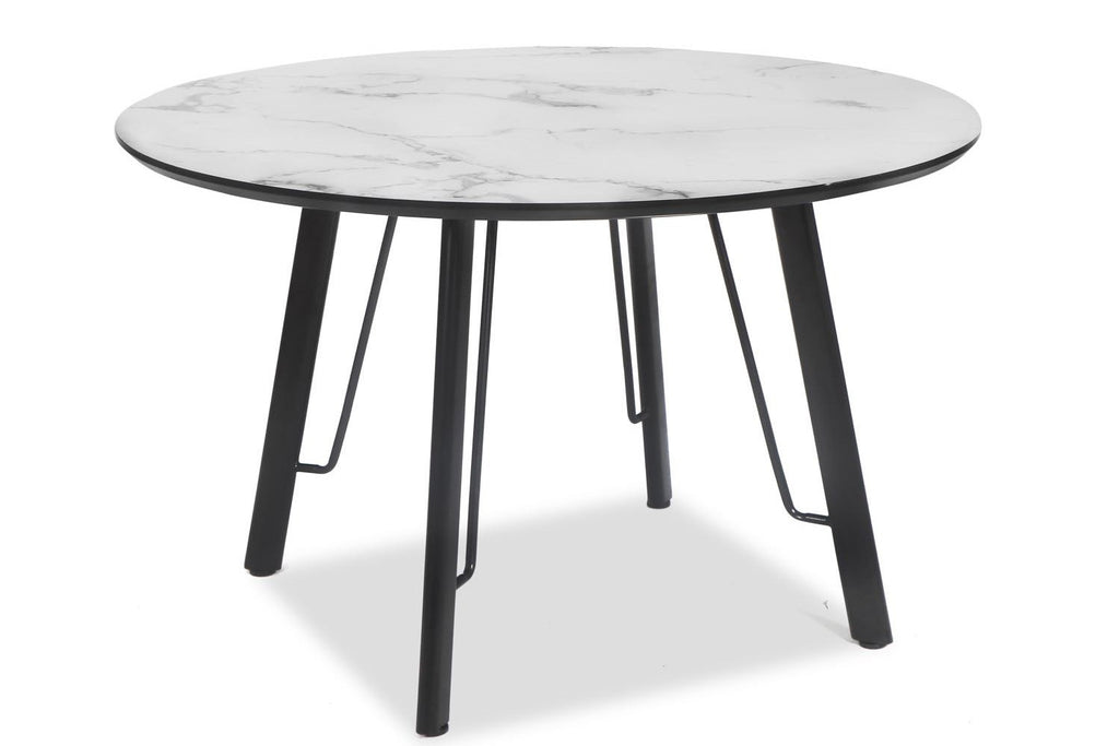 Mesa BIAGIO, metal, tapa DM imitación mármol, 120 cms de diámetro