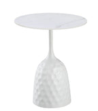 Mesa CAVEZZO, baja, blanca, tapa cerámica mármol blanco, 50 cms de diámetro