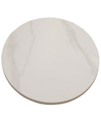 Mesa CAVEZZO, baja, blanca, tapa cerámica mármol blanco, 50 cms de diámetro