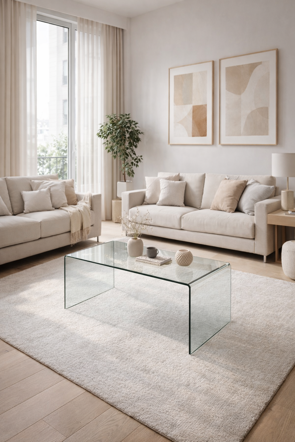 Mesa CHEVAL (SU), baja, cristal curvado, 100 x 48 cms
