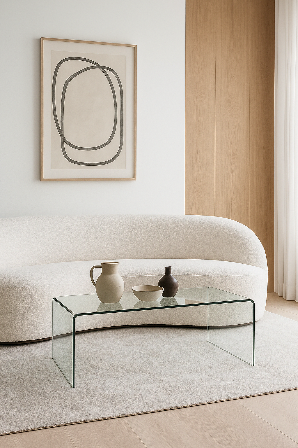 Mesa CHEVAL (SU), baja, cristal curvado, 100 x 48 cms