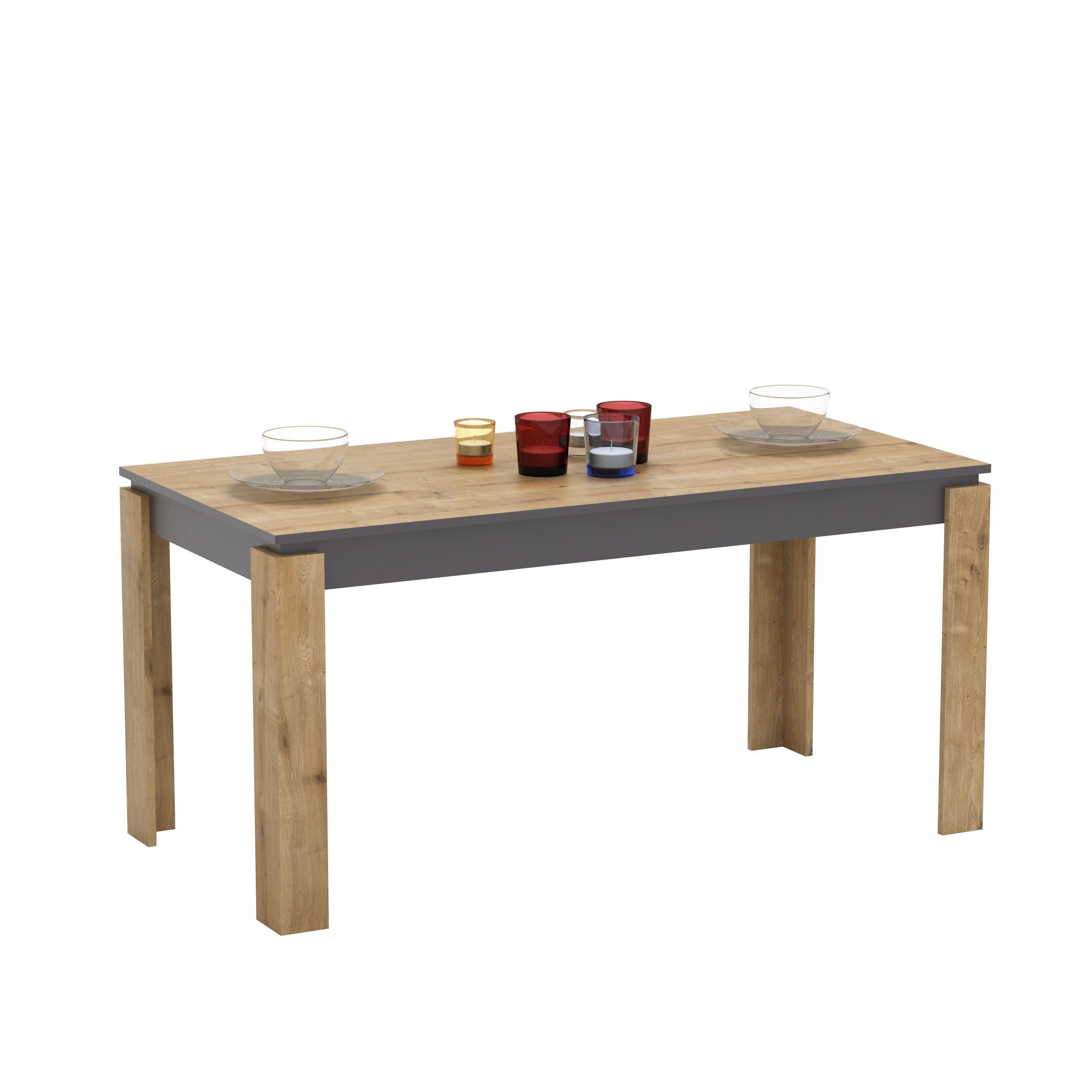 Mesa de comedor PHILIPPA, bilaminado roble con gris oscuro, 160 x 80 cms.