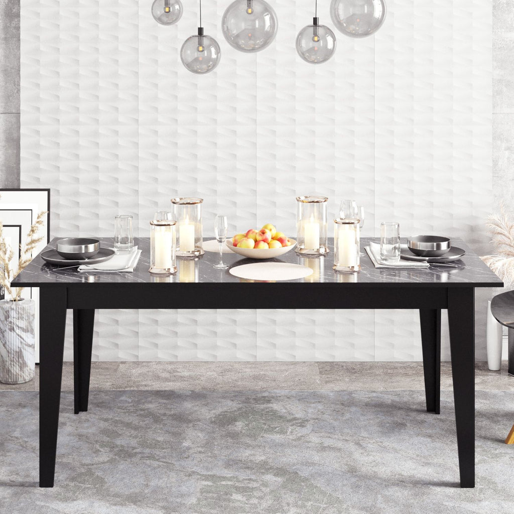 Mesa de comedor SIENA, bilaminado mármol negro, 180 x 90 cms.