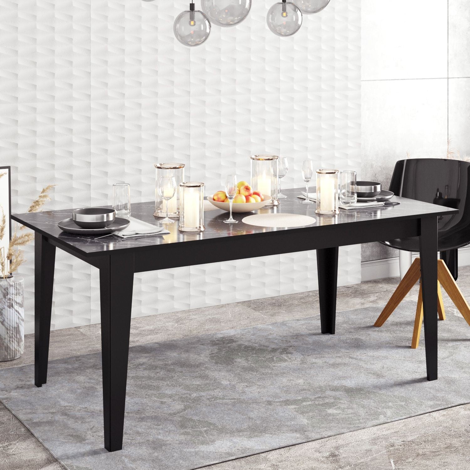 Mesa de comedor SIENA, bilaminado mármol negro, 180 x 90 cms.