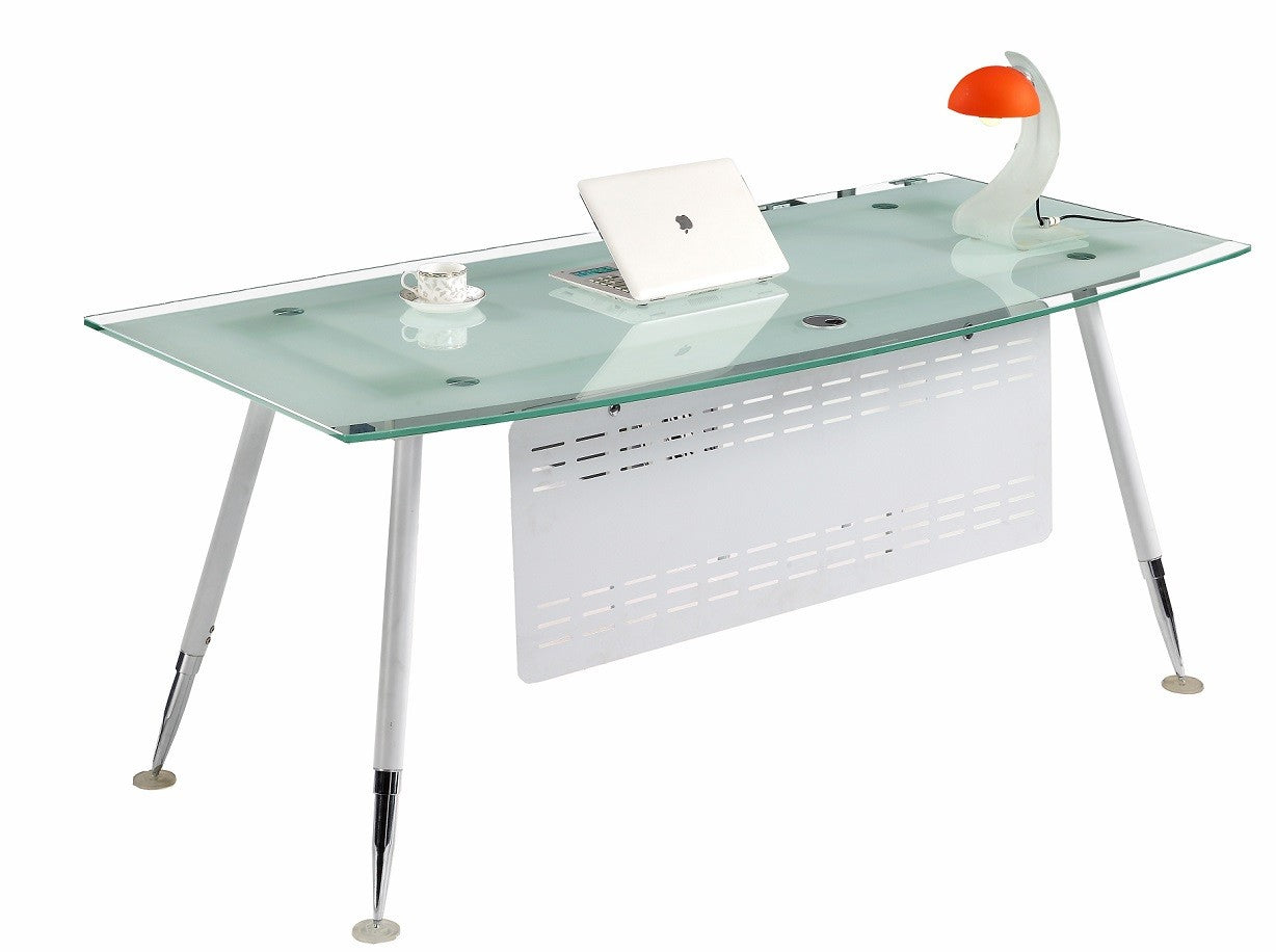 Mesa de oficina ACRE, vidrio templado blanco, 160 x 80 cms