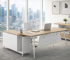 Mesa de oficina AREZZO 160, con mueble auxiliar, blanco y roble, 160 x 174 cms