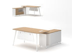Mesa de oficina AREZZO 180, con mueble auxiliar, blanco y roble, 180 x 176,5 cms